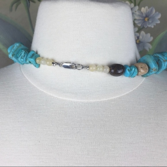 Faux Turquoise Dyed Stone Tribal Inspired Bohemian Statement Necklace - Picture 8 of 10